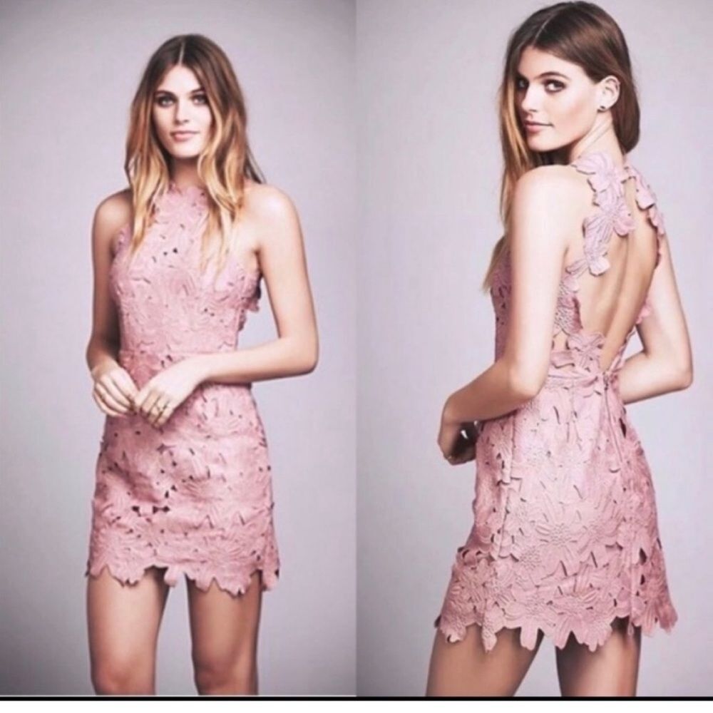 Saylor X Free People Jessa Lace Mini Shift Dress in Blush Mauve Pink S - Picture 14 of 14